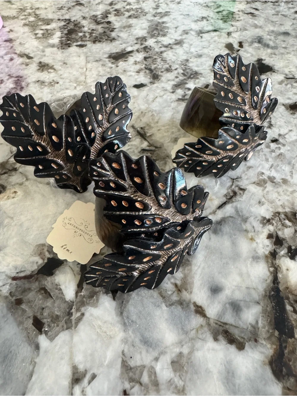 NEW Anthropologie Napkin Rings, Leaf Motif 🍁, Set of 3